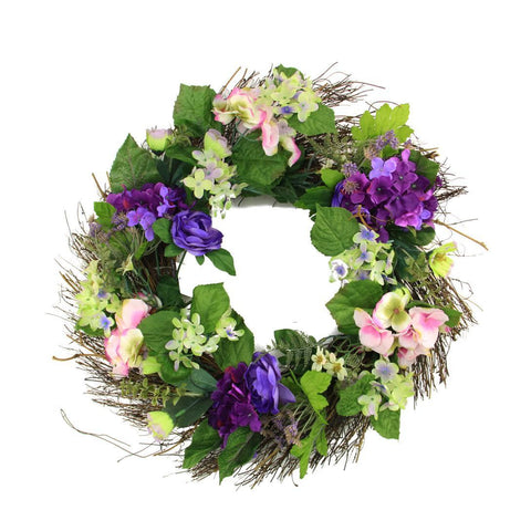 22" Decorative Purple & Pink Silk Hydrangea & Dogwood Flower Artificial Spring Floral Wreath