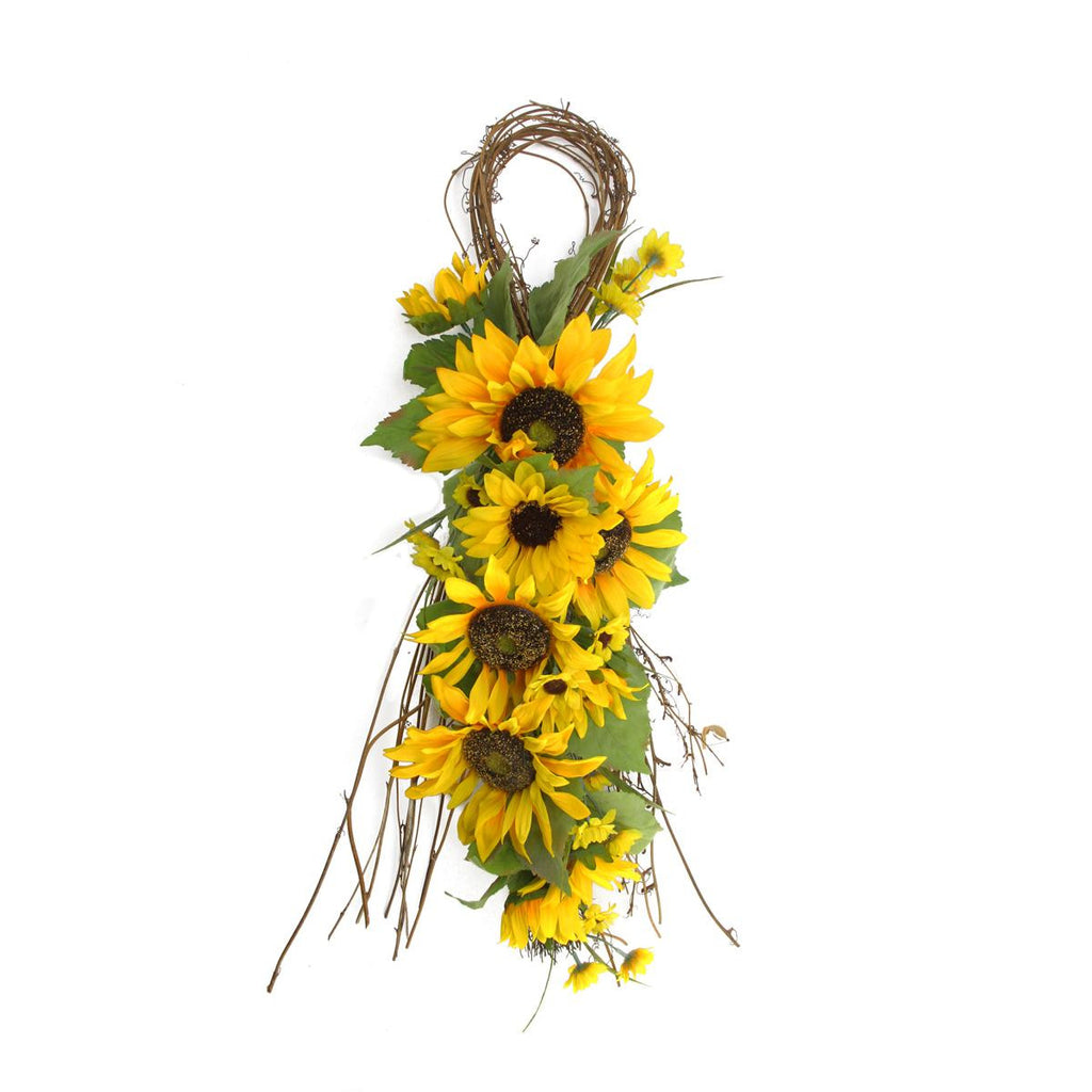 27" Decorative Yellow Sunflower Spring Artificial Teardrop Swag Floral Arrangement