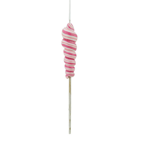 7.5" Pink and White Glitter Twist Pop Lollipop Christmas Ornament