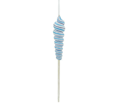 7.5" Blue and White Glitter Twist Pop Lollipop Christmas Ornament