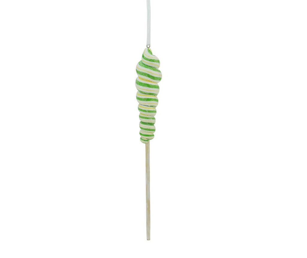 7.5" Green, Yellow and White Glitter Twist Pop Lollipop Christmas Ornament