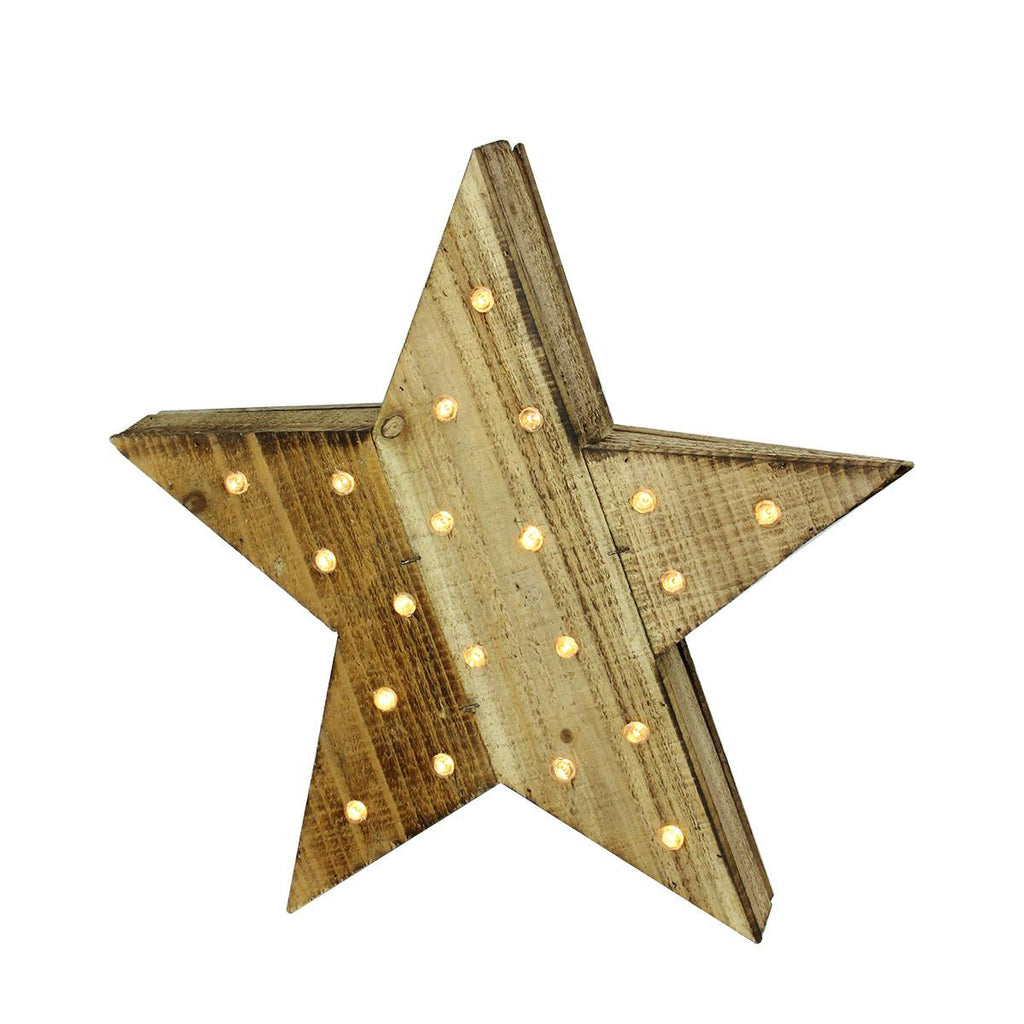 15.5" Luxury Lodge B-O LED Lighted Country Rustic Natural Wooden Star Christmas Decoration