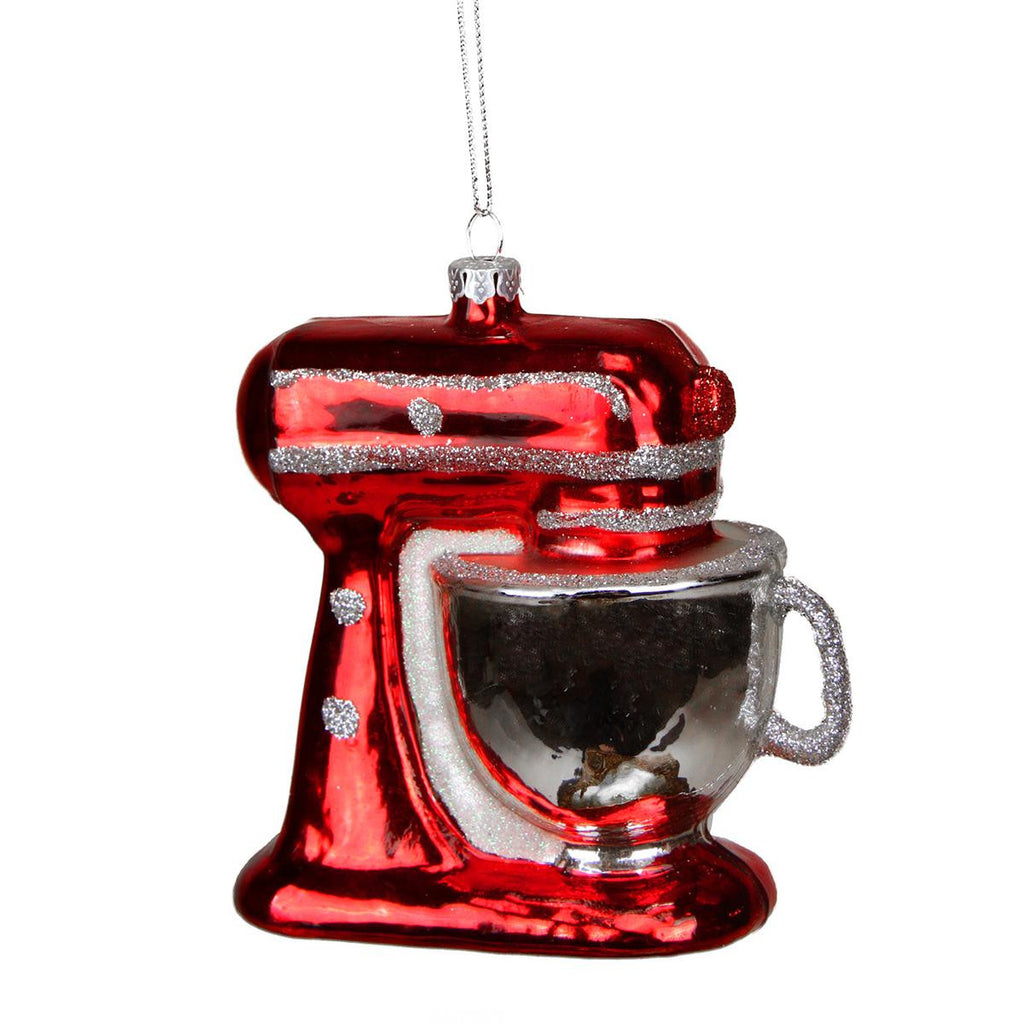 3.75" Red and Silver Glittered Kitchen Mixer Appliance Christmas Ornament