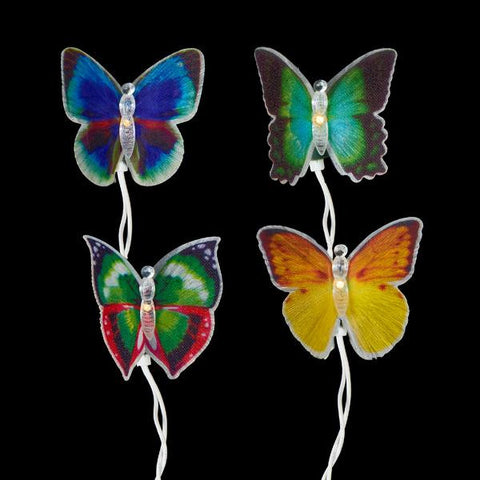 Set of 10 Fiber Optic Butterfly Summer Garden Patio Christmas Lights -Green Wire