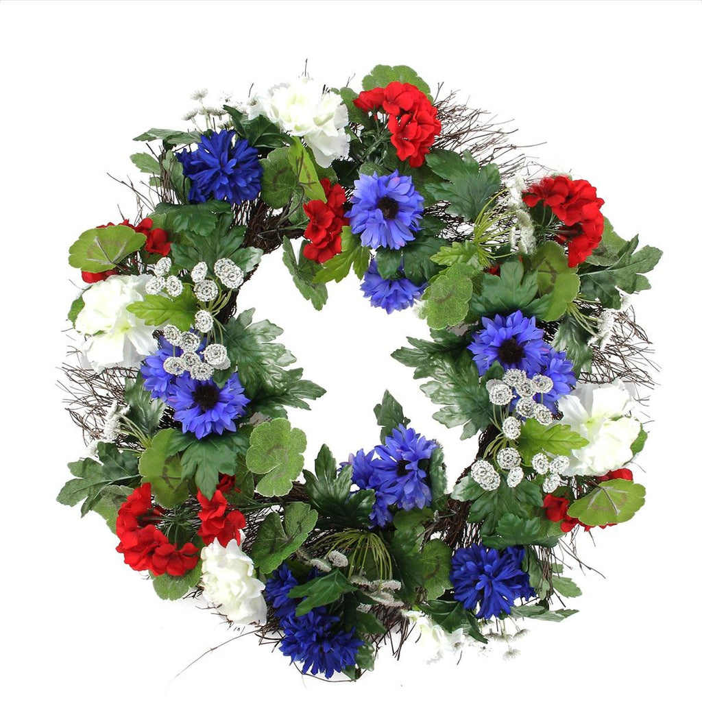 22" Decorative Red, White & Blue Mixed Silk Flower Artificial Spring Floral Wreath