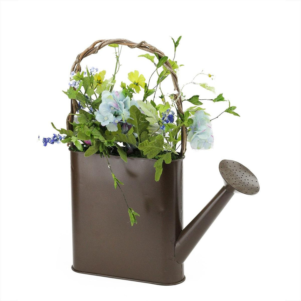 17" Lakeside Blue & White Silk Mixed Flower Artificial Spring Floral Arrangement Watering Can