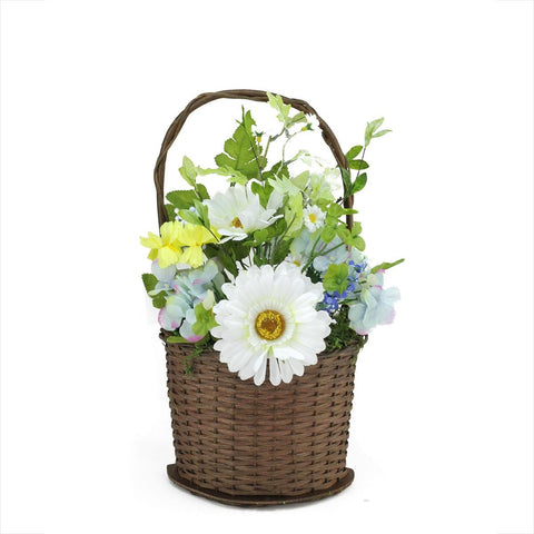 14.5" Lakeside Blue & White Silk Mixed Flower Artificial Spring Floral Arrangement in Basket