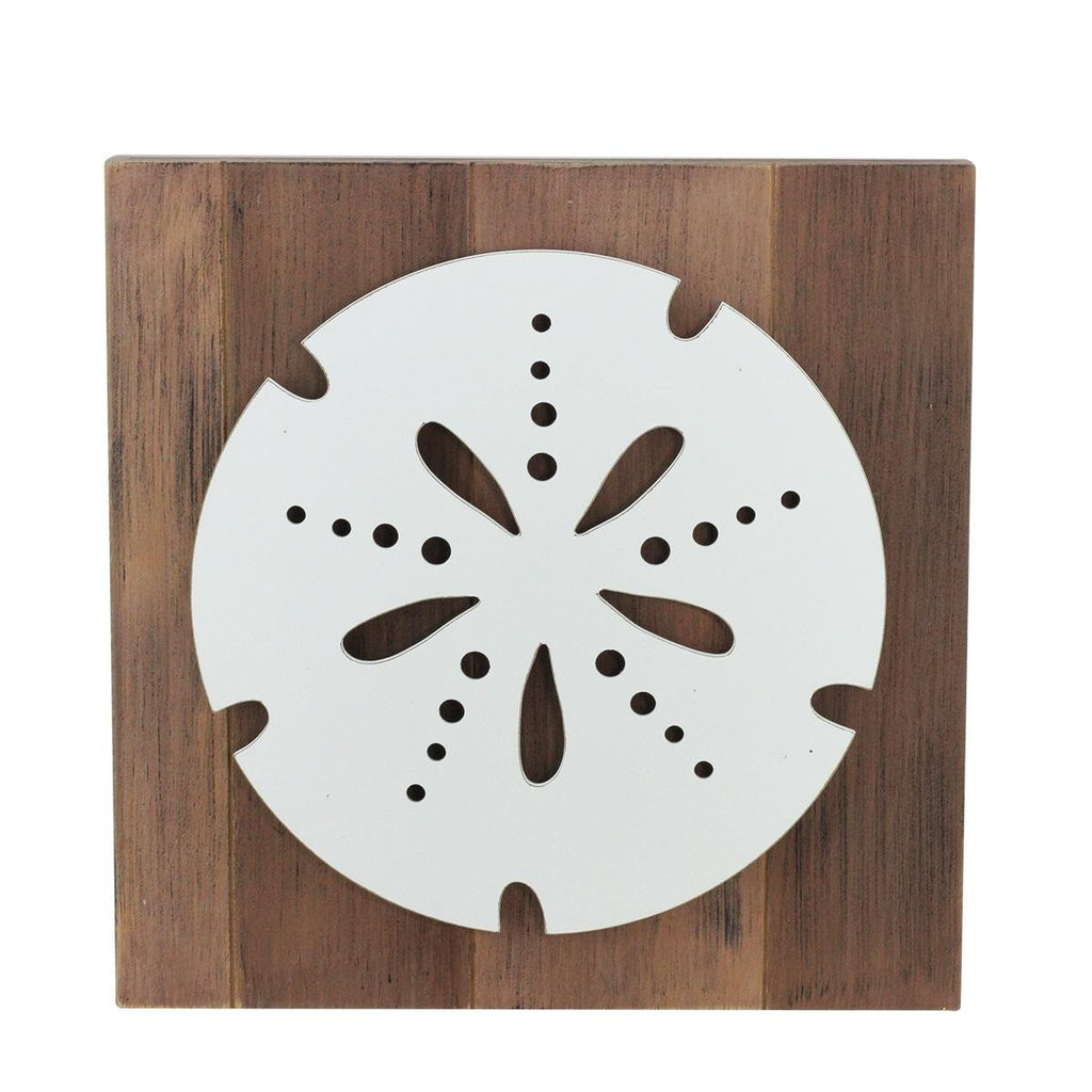 15.75" White Sand Dollar on Rustic Brown Background Decorative Wall Plaque