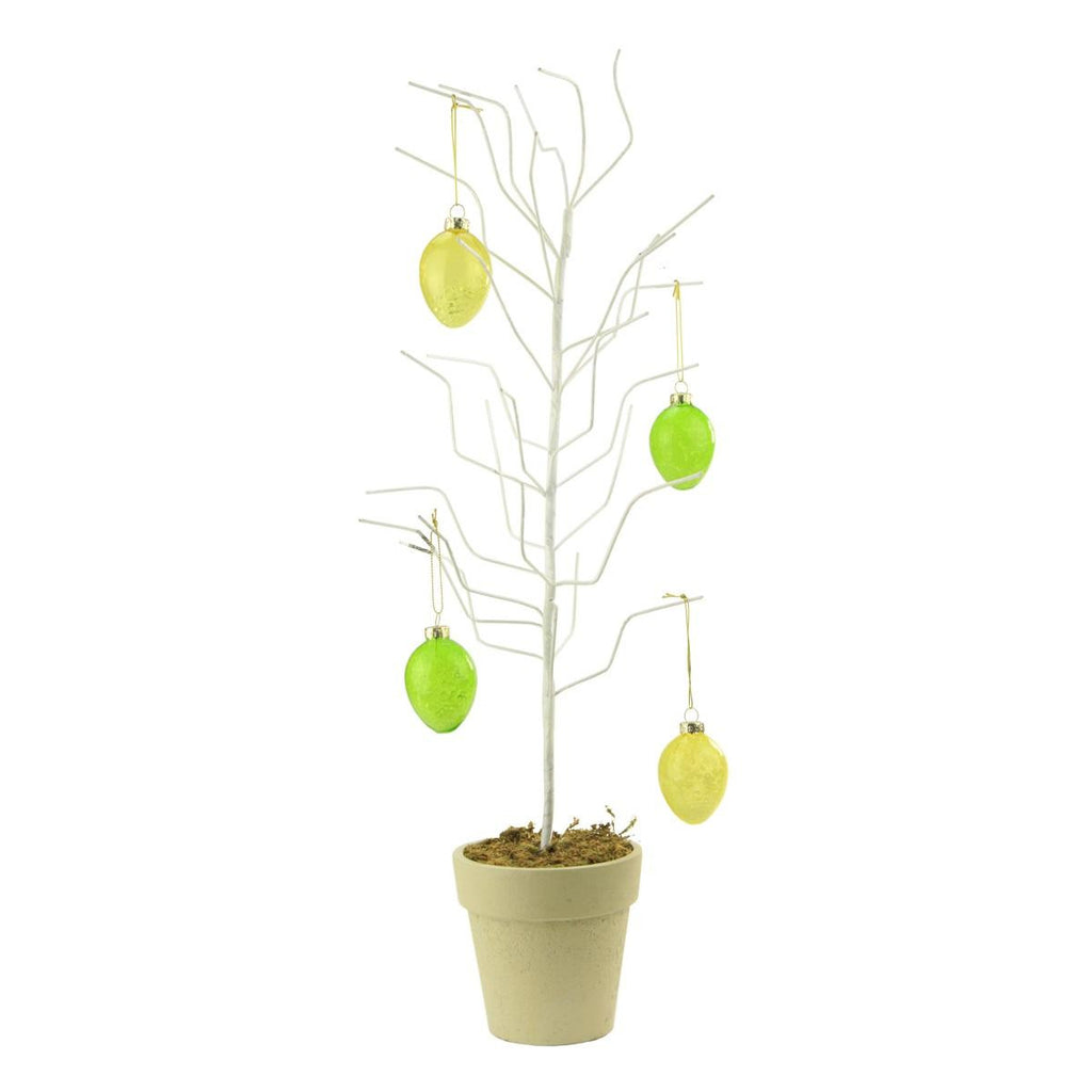 24" White Decorative Potted Spring Easter Egg Ornament Display Twig Tree