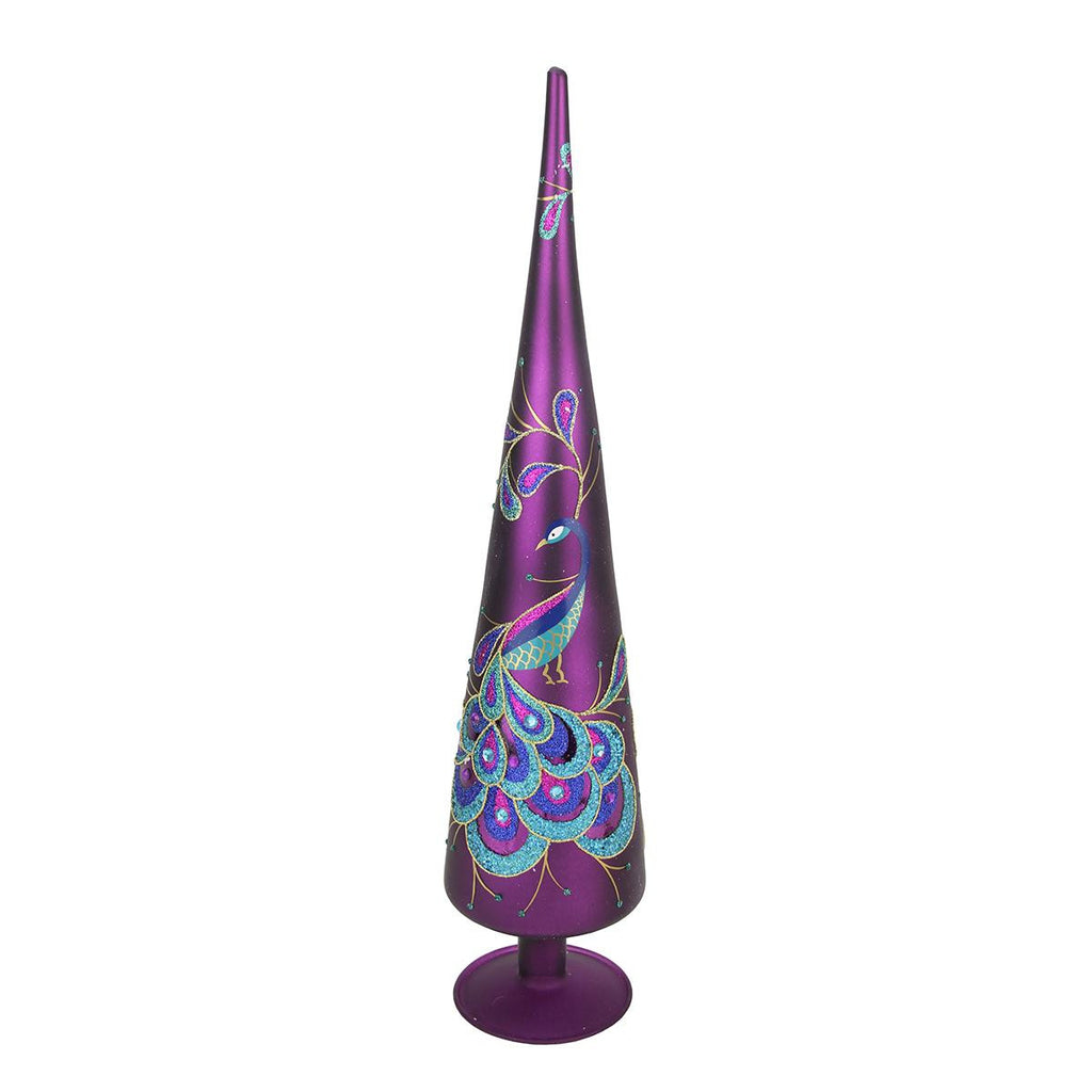 18.5" Regal Peacock Purple with Teal and Blue Glitter and Gem Glass Finial Christmas Tree Topper