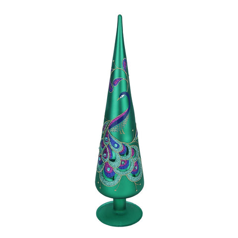 15" Regal Peacock Green with Teal, Purple and Blue Glitter Gem Glass Finial Christmas Tree Topper