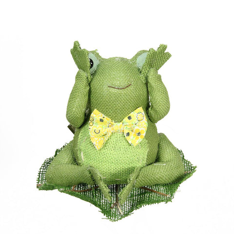 8" Green, Yellow and White Decorative Sitting Frog Spring Table Top Decoration