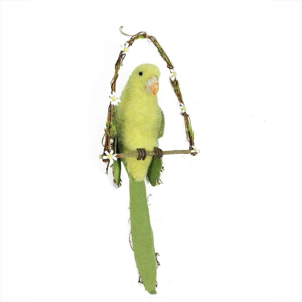 23" Yellow, Green and Brown Parrot on Arch Swing Spring Hanging Decoration