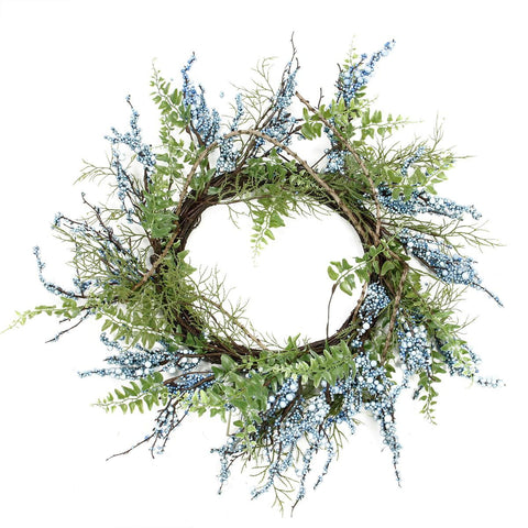 12" Blue, Green and Brown Decorative Berry Artificial Spring Twig Wreath - Unlit