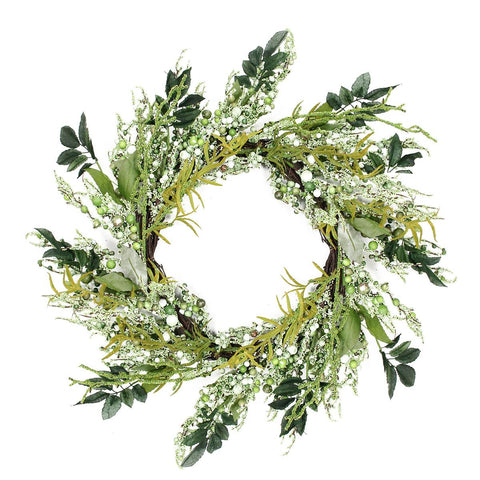 12" Green and Brown Decorative Mixed Berry Artificial Spring Floral Twig Wreath - Unlit