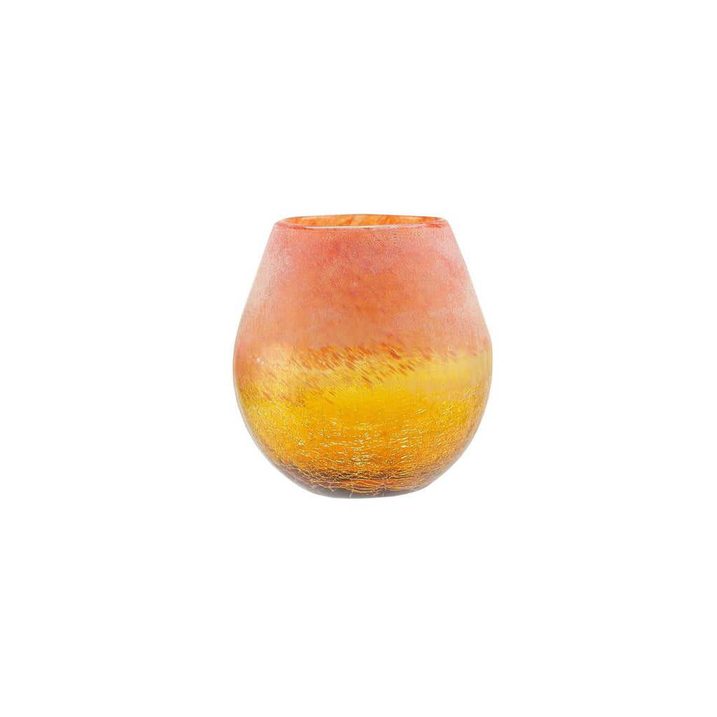 5.5" Amber Yellow Crackled and Coral Frosted Hand Blown Glass Vase