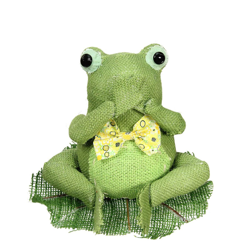 7.5" Green, Yellow and White Decorative Sitting Frog Spring Table Top Decoration