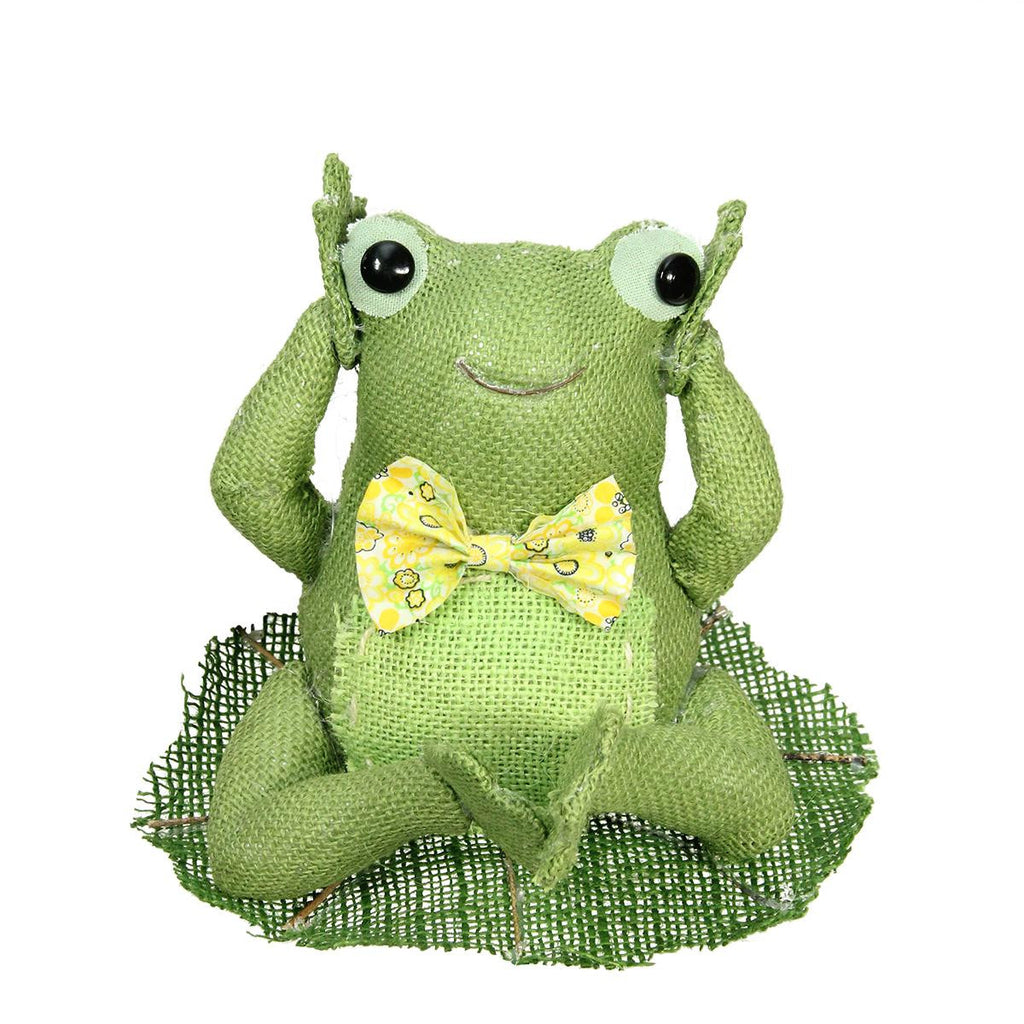 7.5" Green, Yellow and White Decorative Sitting Frog Spring Table Top Decoration