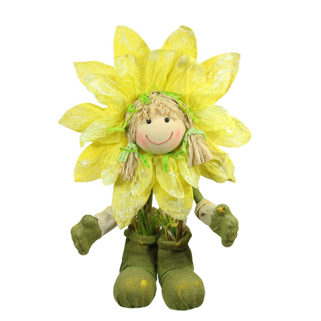 29" Green and Yellow Spring Floral Standing Sunflower Girl Decorative Figure