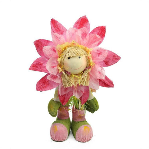 29" Pink, Green and Yellow Spring Floral Standing Sunflower Girl Decorative Figure