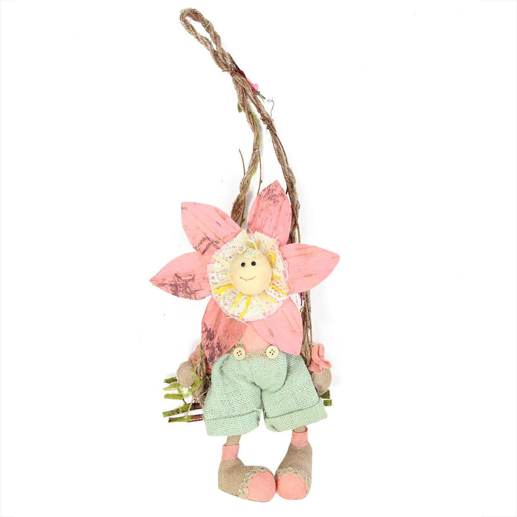 23" Pink, Green and Tan Spring Floral Hanging Sunflower Girl Decorative Figure