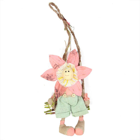 23" Pink, Green and Tan Spring Floral Hanging Sunflower Girl Decorative Figure