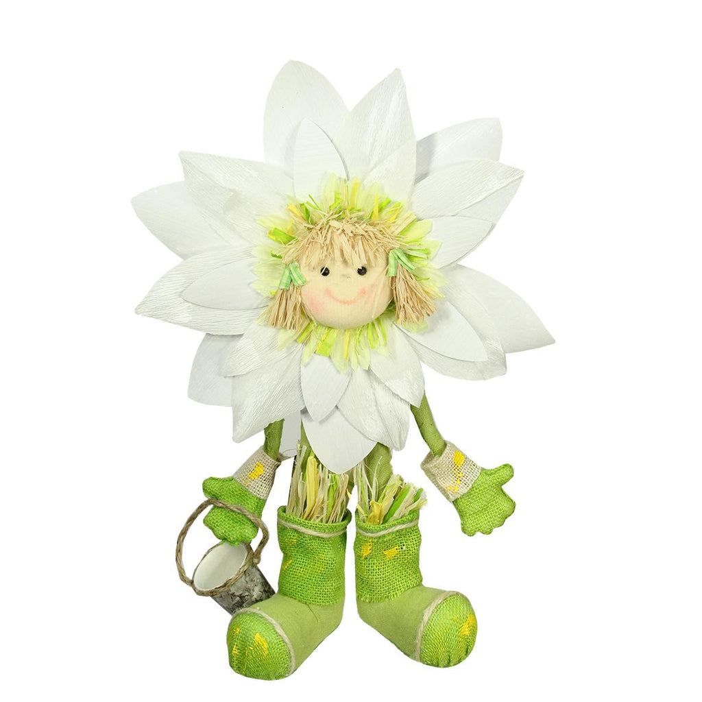 17" White, Green and Yellow Spring Floral Standing Sunflower Girl Decorative Figure