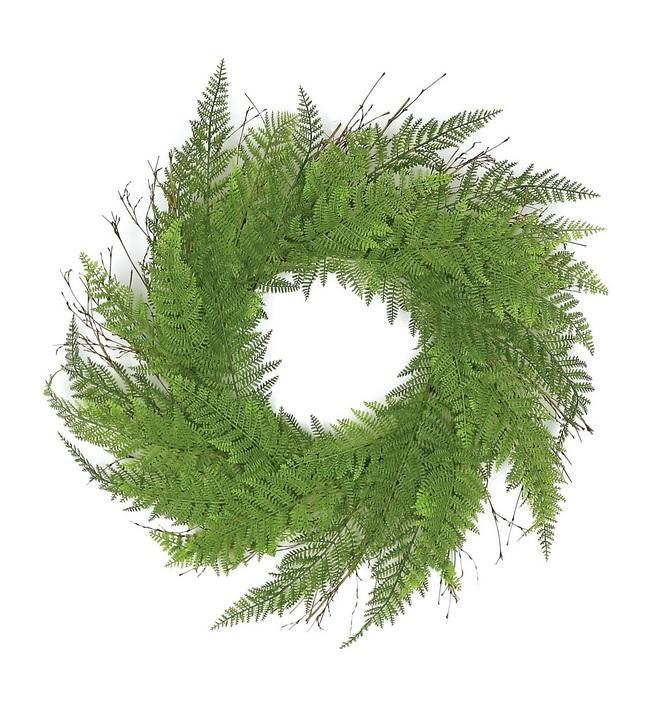 24" Decorative Green Artificial Narrow Fern Wreath - Unlit