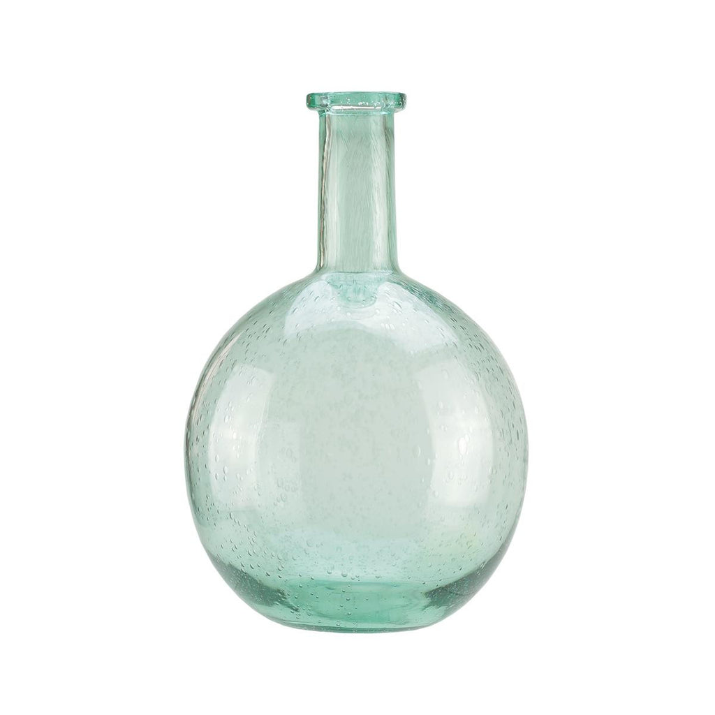 14" Marine Inspired Round Light Blue Hand Blown Bubble Glass Vase