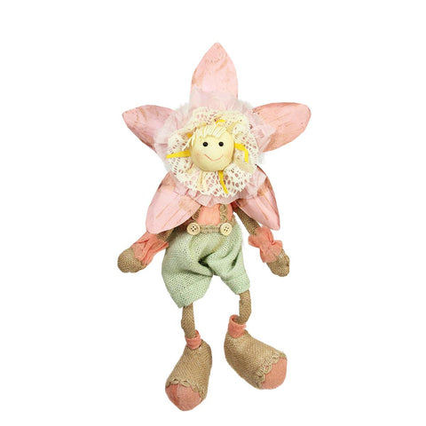 15.5" Pink, Green and Tan Spring Floral Sitting Sunflower Girl Decorative Figure