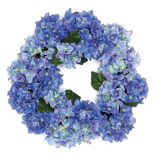 22" Decorative Blue and Green Artificial Floral Hydrangea Wreath - Unlit