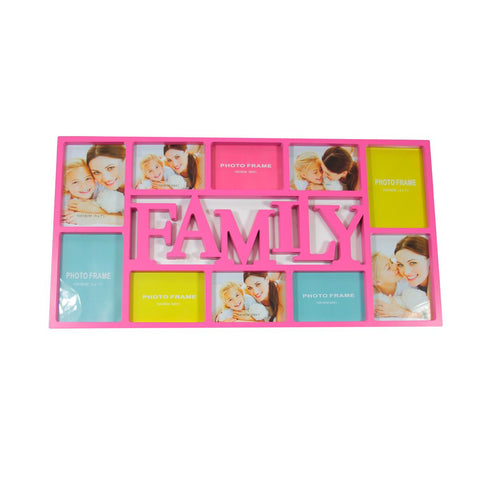 28.75" Pink Dual-Sized "Family" Photo Picture Frame Collage Wall Decoration