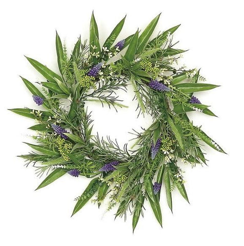 24" Decorative Purple Hyacinth and Yellow Fennel Seed Artificial Floral Wreath - Unlit