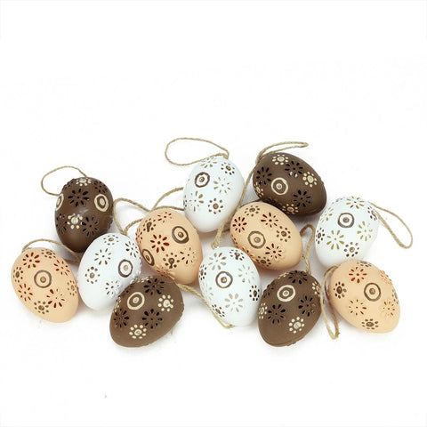 Set of 12 Natural Tone Floral Cut-Out Spring Easter Egg Ornaments 2.25"