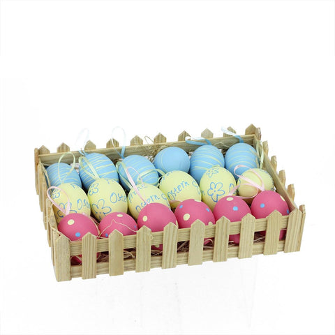 Set of 18 Pastel Blue, Yellow and Pink Spring Easter Egg Ornaments in Basket 2.25"