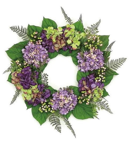 24" Decorative Purple and Green Hydrangea and Berry Artificial Floral Wreath - Unlit