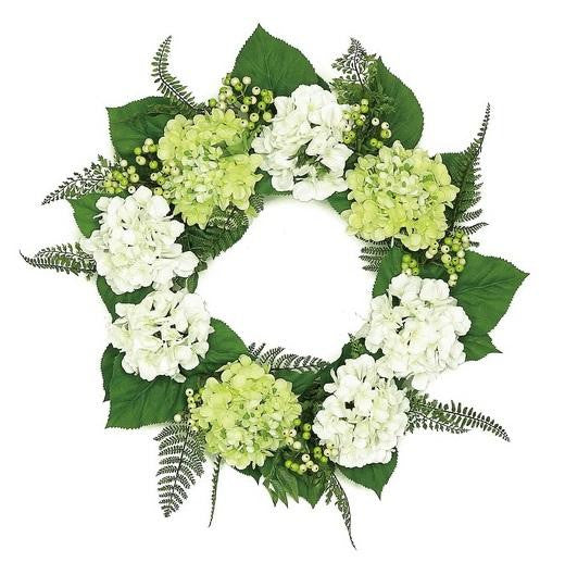 24" Decorative Cream White and Green Hydrangea and Berry Artificial Floral Wreath - Unlit