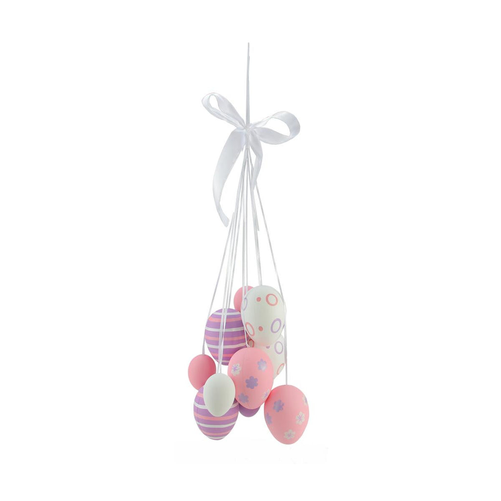 17" Pastel Pink, Purple and White Floral Striped Spring Easter Egg Cluster Hanging Decoration