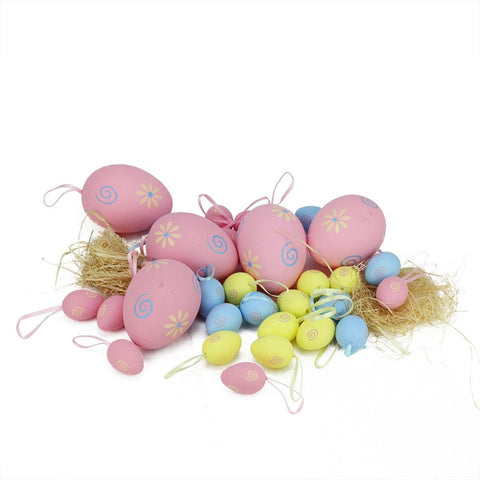 Set of 29 Pastel Pink, Yellow and Blue Spring Easter Egg Ornaments 3.25"