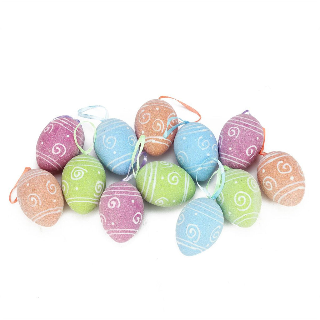 Set of 12 Blue, Purple, Green and Orange Glitter Spring Easter Egg Ornaments 2.25"