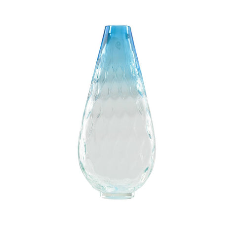 14" Teardrop Shaped Azure Blue OmbrÃƒÂ© Textured Hand Blown Glass Vase