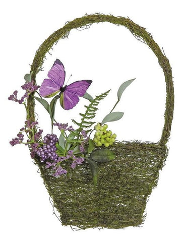 15" Purple and Green Mixed Berry and Butterfly Artificial Wall Basket Decoration