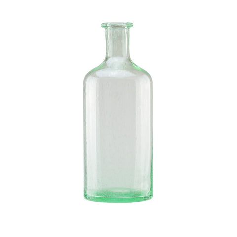 15" Bottle Inspired Transparent Spring Green Hand Blown Bubble Glass Vase