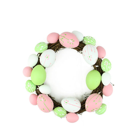 10" Pastel Pink, Green and White Floral Stem Easter Egg Spring Grapevine Wreath