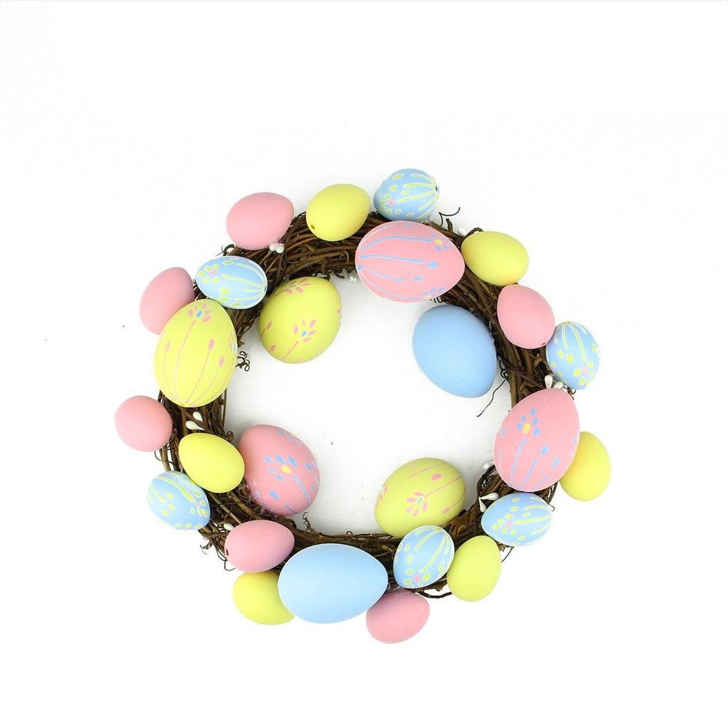 10" Pastel Pink, Yellow and Blue Floral Stem Easter Egg Spring Grapevine Wreath