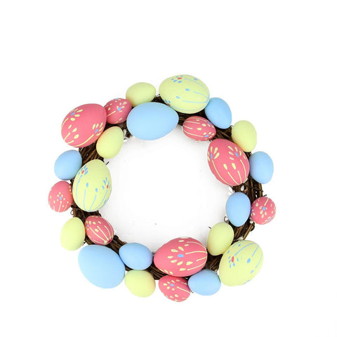 10" Pink, Yellow and Blue Floral Stem Easter Egg Spring Grapevine Wreath