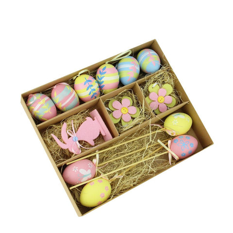 Set of 13 Pastel Pink, Blue and Yellow Easter Egg, Flower & Bunny Spring Decorations