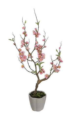 28" Pink Artificial Ming Cherry Blossom Tree in a Pot Table Top Decoration