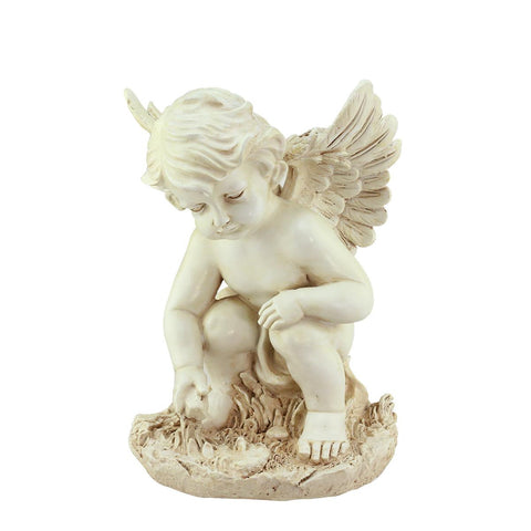 12" Heavenly Gardens Distressed Ivory Sitting Cherub Angel Outdoor Patio Garden Statue