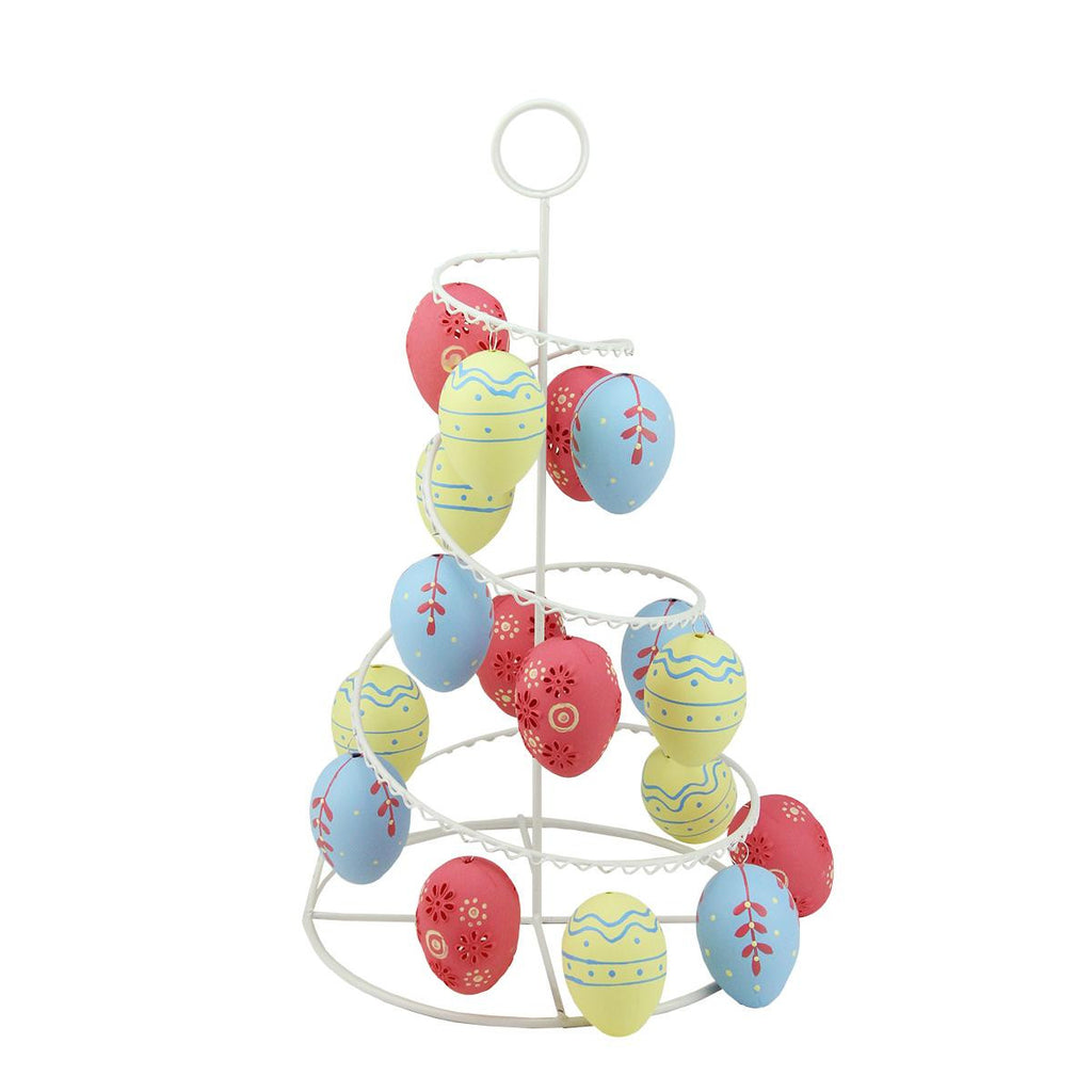 14.25" Pastel Yellow, Blue and Pink Floral Cut-Out Spring Easter Egg Tree